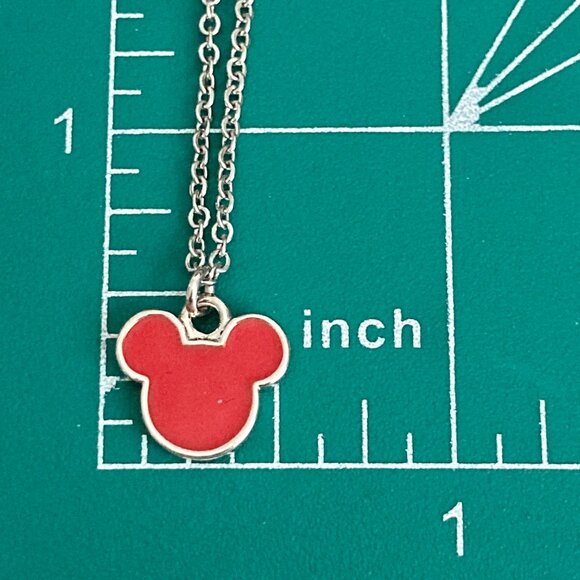 Vintage Disney Mickey Mouse Ears Necklace Icon Charm Red Enamel Disneyana 20" - Picture 10 of 10